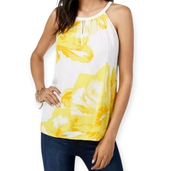 INC International Concepts White and Yellow Sleeveless Tank Top Sz.M EUC - Picture 1 of 8